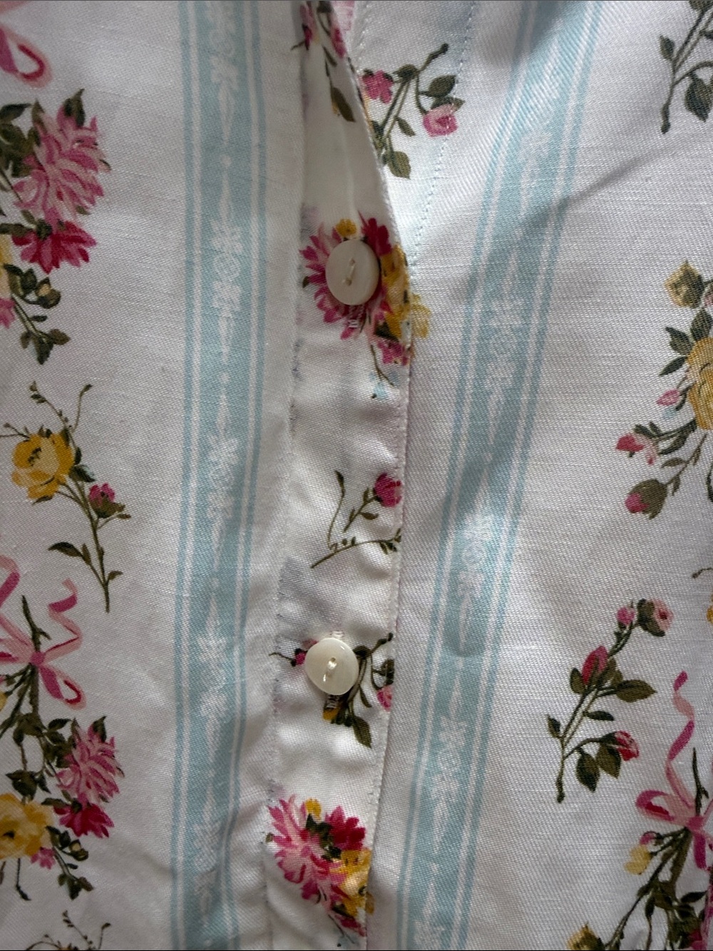 Spartina 449 White Floral Stripe Button-Up Top - Picture 6 of 7